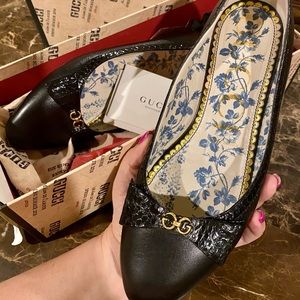 GUCCI Genuine Snakeskin Trim Ballet Flats
